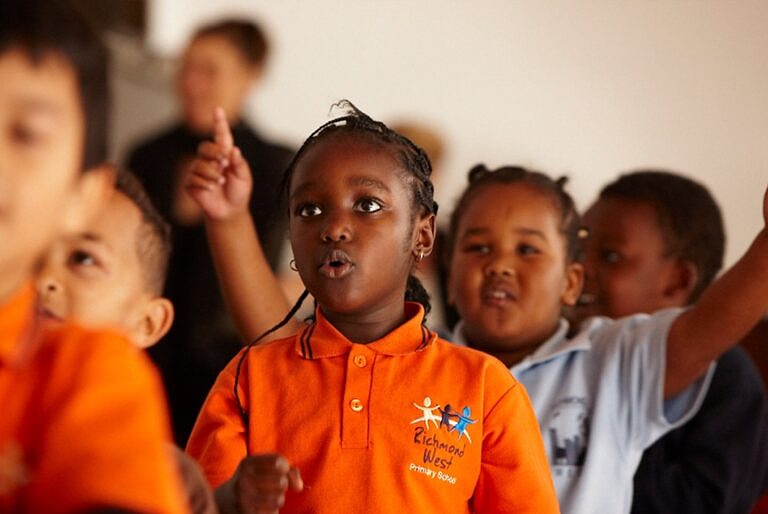 Children in singing class