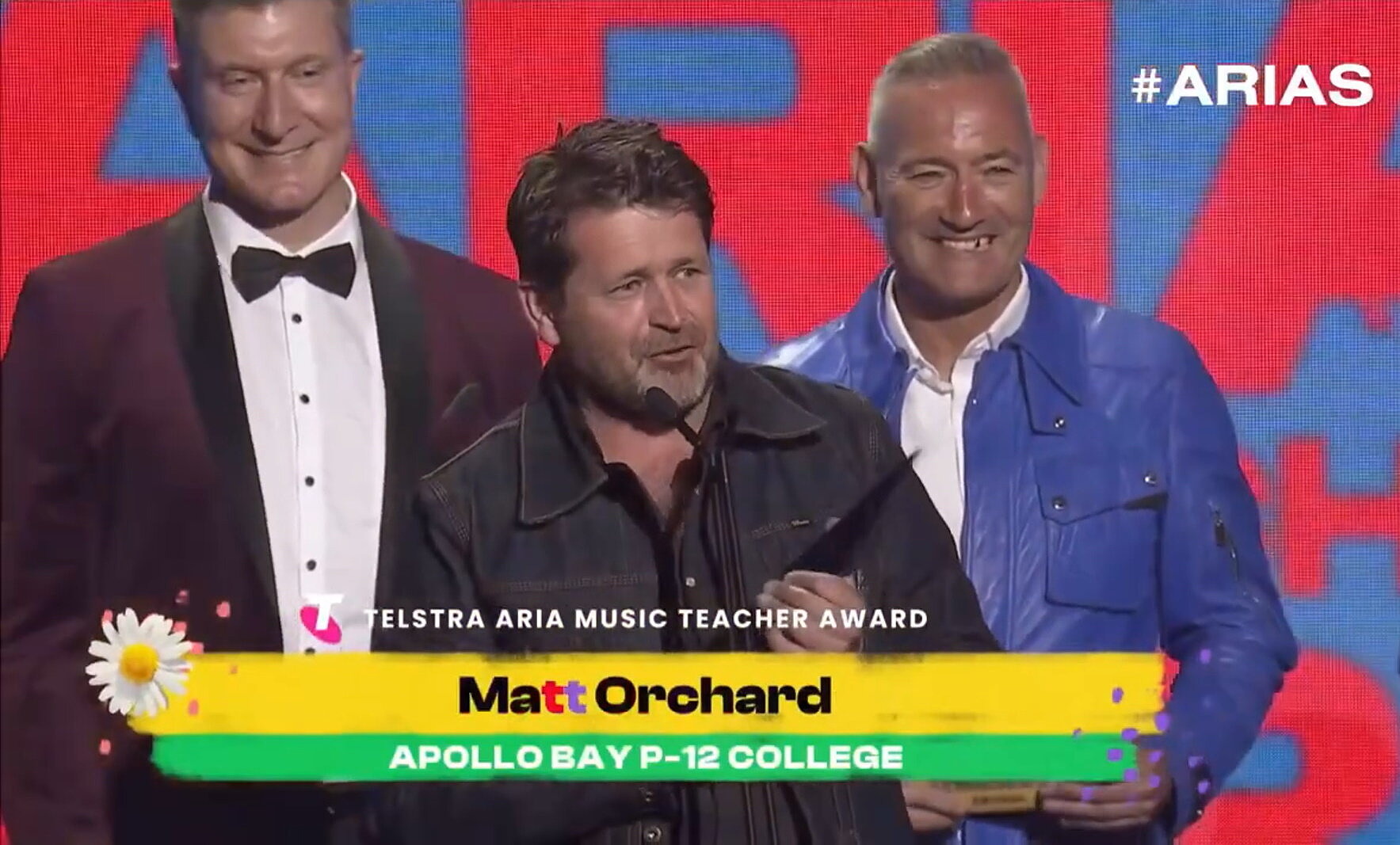 Matt Orchard accepting Telstra ARIA Music Teacher award