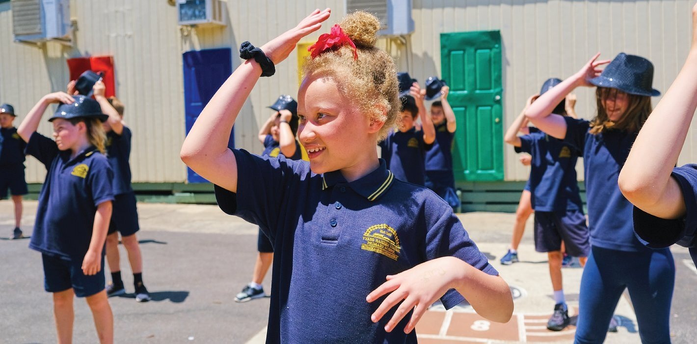 Primary school students engaged in outside dance arts and wellbeing program 