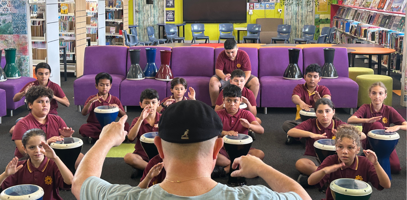 The Song Room Teaching Artist leading a hands-on music lesson at Chullora Public School. Our dedicated Teaching Artists bring joyful, high-quality Music Education to classrooms across NSW and Australia.