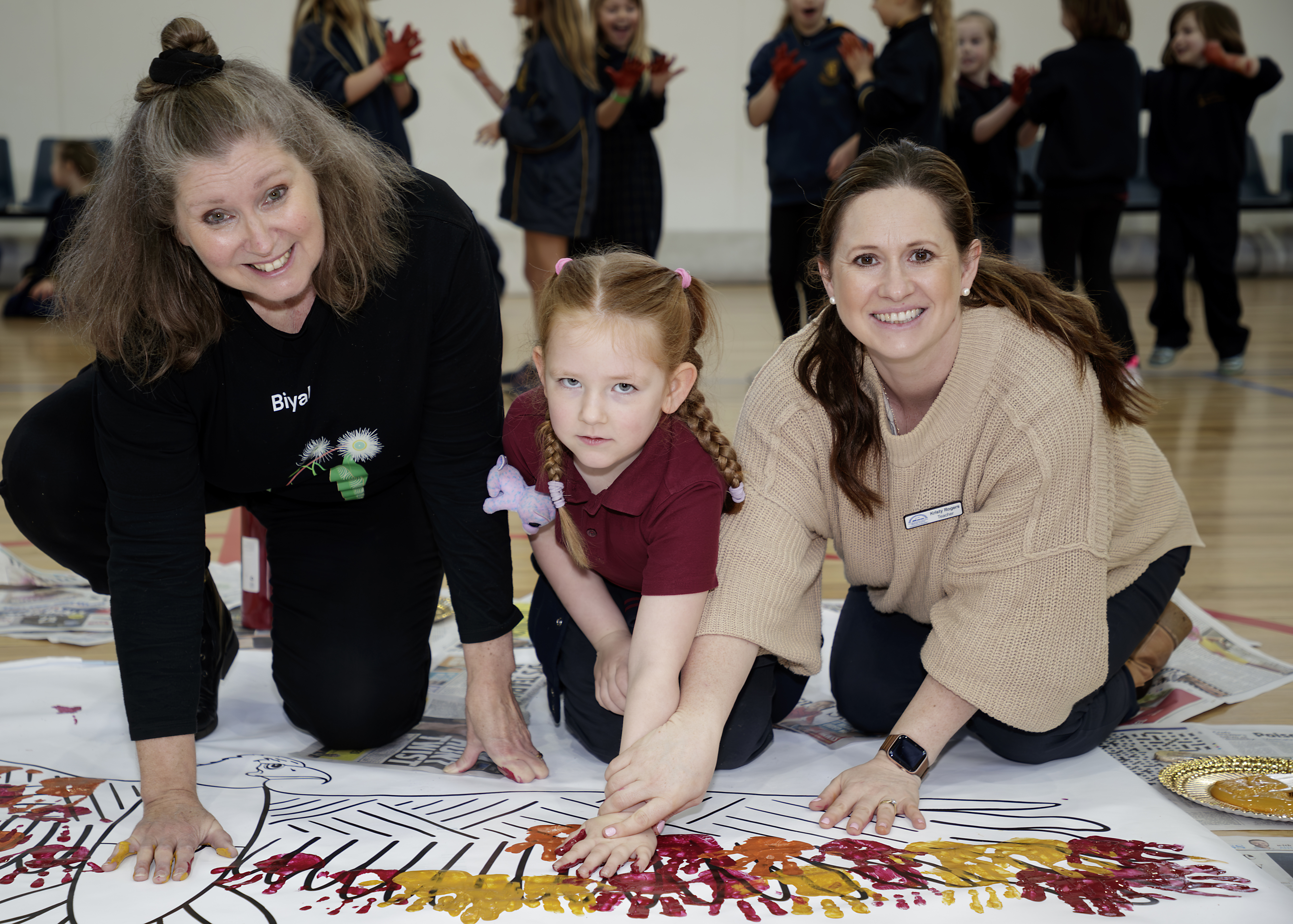 First Nations Arts Educator Aunty Sammy Trist leading a painting session as part of the Deadly Arts programme, a model for culturally safe and place-responsive pedagogy.